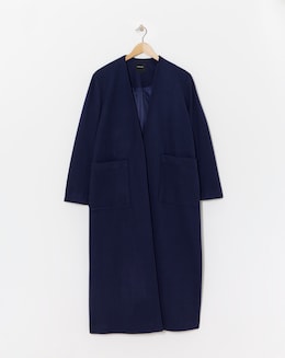 Navy Collarless Longline Coat