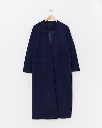 Navy Collarless Longline Coat