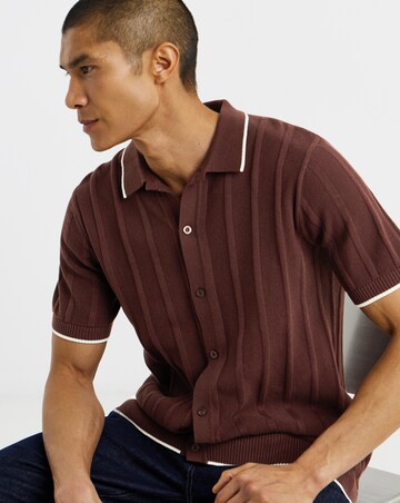 Button Through Texture Knitted Polo