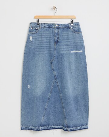 Simply Be Light Wash Rip and Repair Denim Maxi Skirt