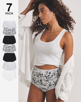 Pretty Secrets (7 Pack) Cotton Full Fit Knickers Mono Floral