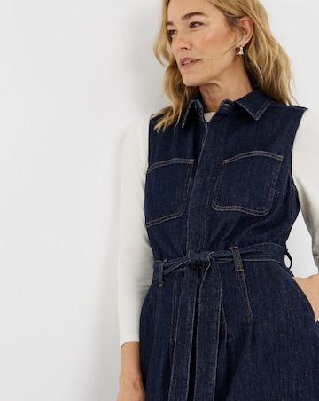 Indigo Sleeveless Pocket Front Midaxi Dress