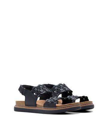 Clarks Black Leather Arwell Glide Sandals - Wide Fit (E)