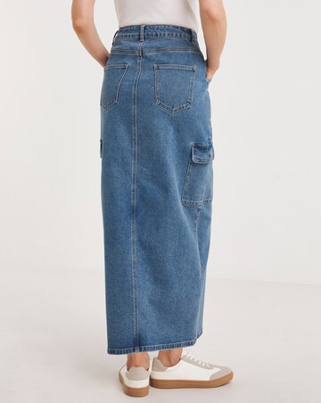 Mid Blue Split Front Cargo Skirt