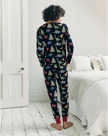 Chelsea Peers Jersey Crew Neck Christmas Dinosaur Print Pyjama Set