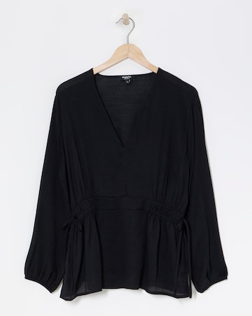 Simply Be Black Plunge Elasticated Waist Long Sleeve Blouse