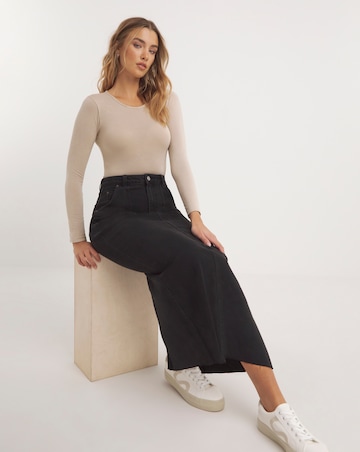 Black Denim Cargo A-Line Maxi Skirt