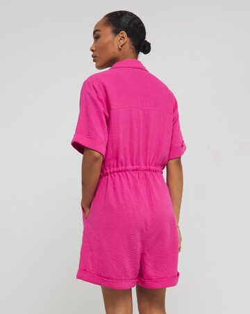 Simply Be Pink Cheesecloth Button Up Playsuit With Pockets
