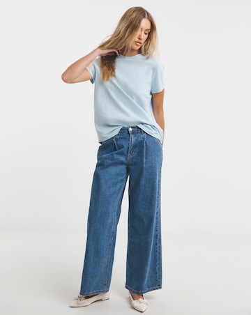 Simply Be Blue & Ecru 2 Pack Curved Hem Longline Pure Cotton T-Shirts