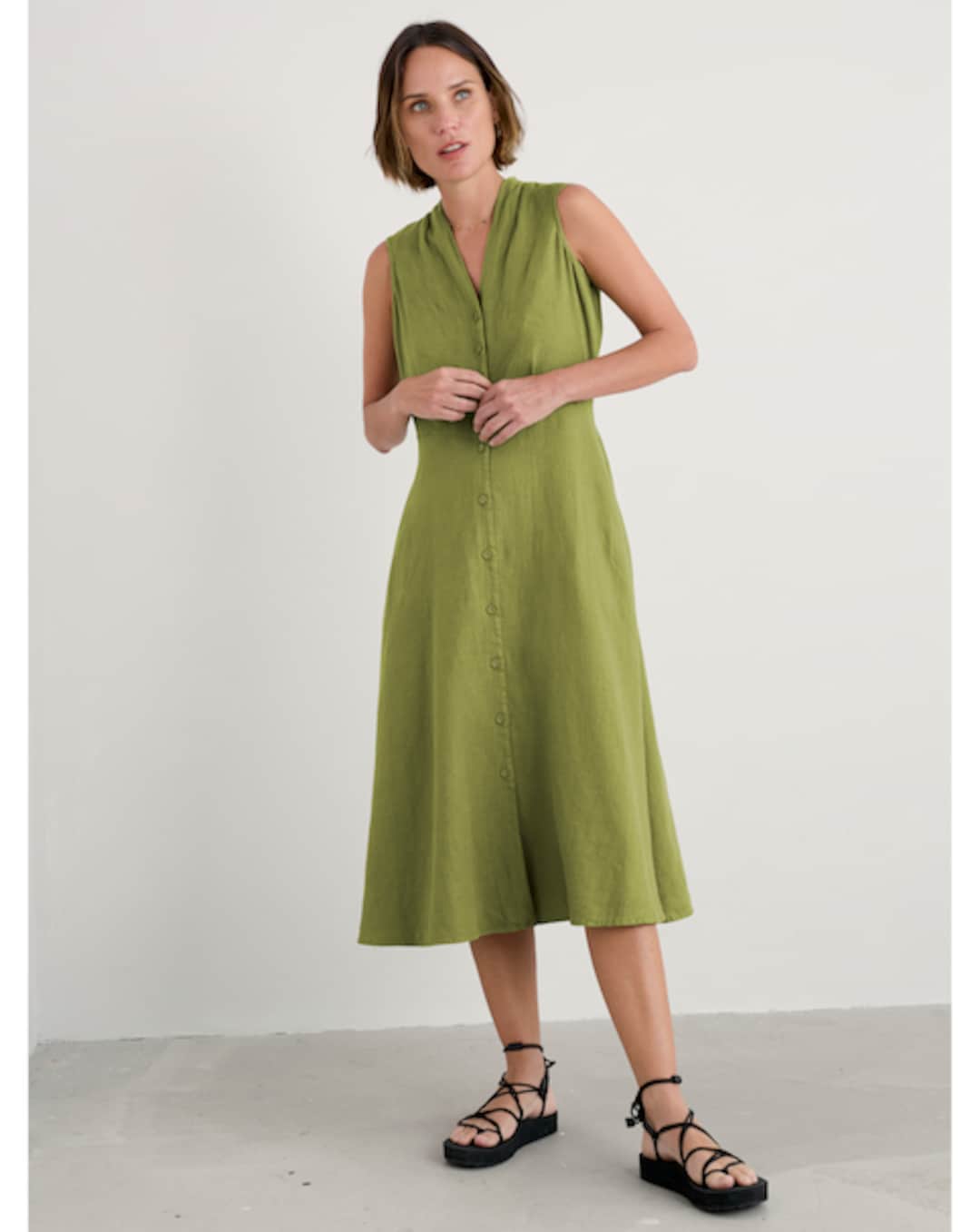 chinese dress ladies Seasalt Ladies Secret Cove 3/4 Sleeve Midi Dress Woodblock Bloom Marit main image 1