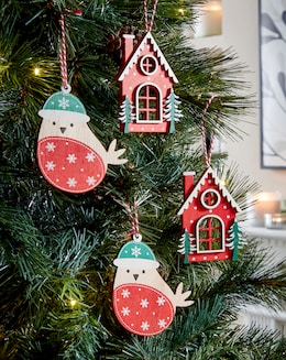 Gisela Graham Scandi Wood Decorations - Pack of 8