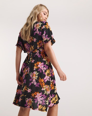 Tropical Print Crinkle Wrap Skater Dress With EcoVero TM Viscose