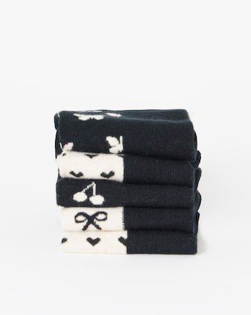 Pretty Secrets (5 Pair Pack) Trainer Socks (Wide Fit) Black Print