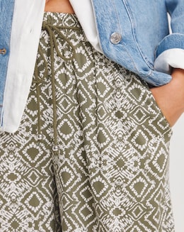 Printed Spun Viscose Pull On Wide Leg Trousers