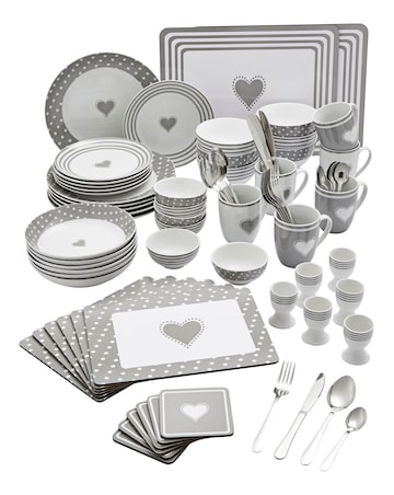 Waterside 80 Piece Grey Heart Combo Dinner Set