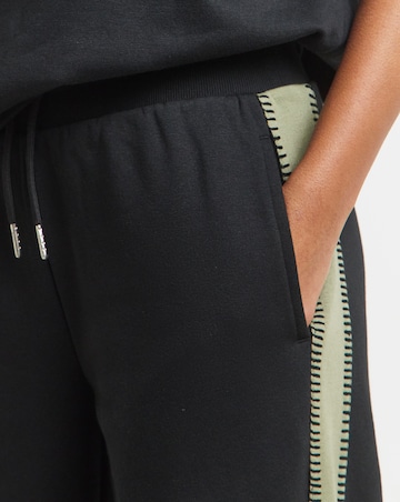 Black & Khaki Whipstitch Wide Leg Joggers