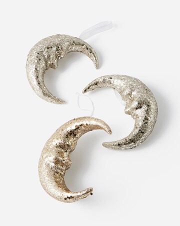 Gisela Graham Gold Sparkling Moon Face Hanging Decoration - Set of 3