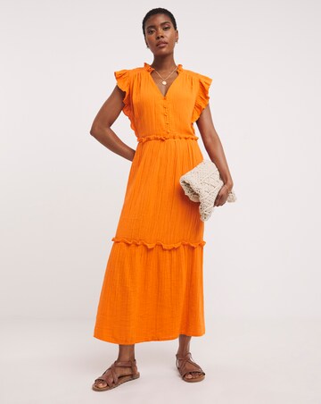 Cheesecloth Smock Dress With Shirred Shoulder