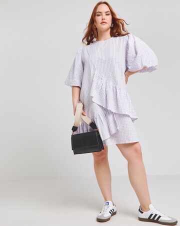 Native Youth Lilac Gingham Asymmetric Ruffle Detail Mini Dress