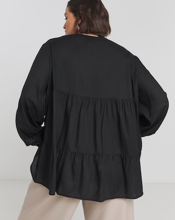 Black Viscose Balloon Sleeve Blouse