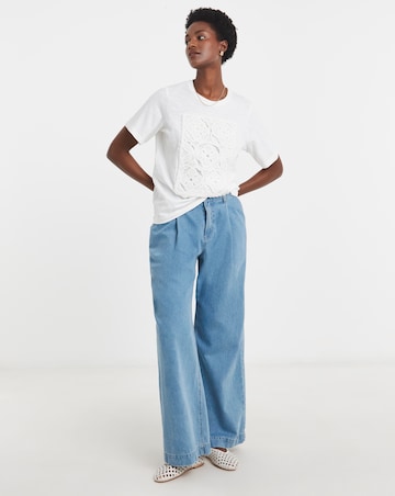 Pure Cotton White Crochet Placement T-shirt