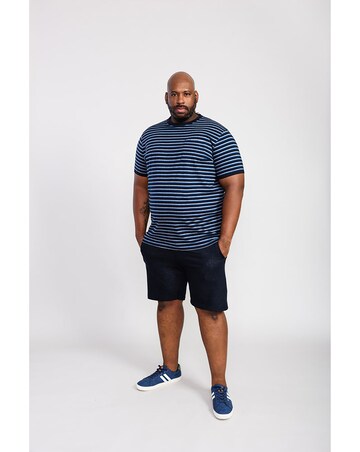 D555 Big And Tall Beamont Jacquard Stripe Crew Neck T-Shirt - Navy