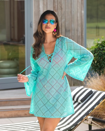 Pour Moi Crochet Lace Long Sleeve Beach Cover Up