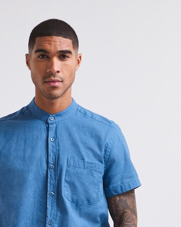 Cobalt Grandad Collar Linen Shirt