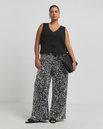 Gunmetal Wide Leg Sequin Trousers