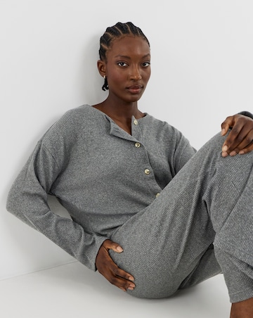 Figleaves Supersoft Rib Knit Button Lounge Set Charcoal