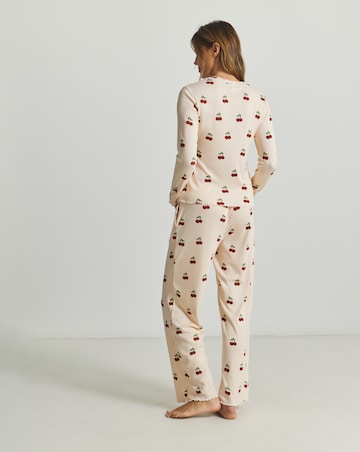 Chelsea Peers Cardigan Ribbed Long Pyjama Set Cherry Print
