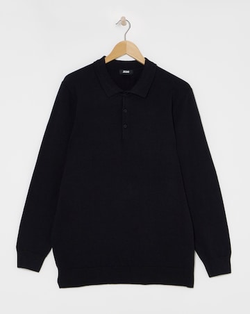 Black Cotton Long Sleeve Polo