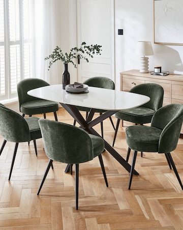 Brock Dining Table with 6 Emilie Chenille Chairs