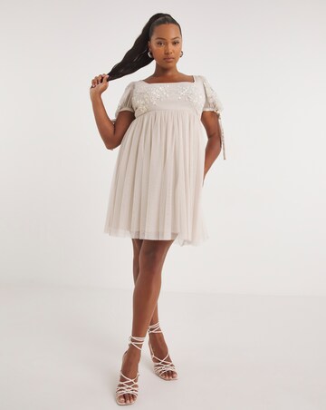 Maya Curve Puff Sleeve Glitter Embroidered Tulle Mini Dress