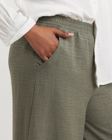 Khaki Textured Wide Leg Palazzo Trousers