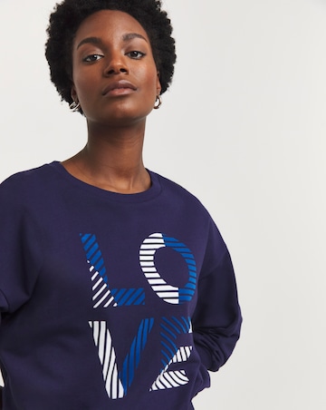 Navy Crew Neck Love Graphic Sweatshirt