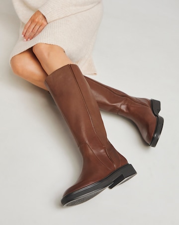 Andy Leather Stretch Seam Knee High Flat Boots Wide E Fit Super Curvy Calf