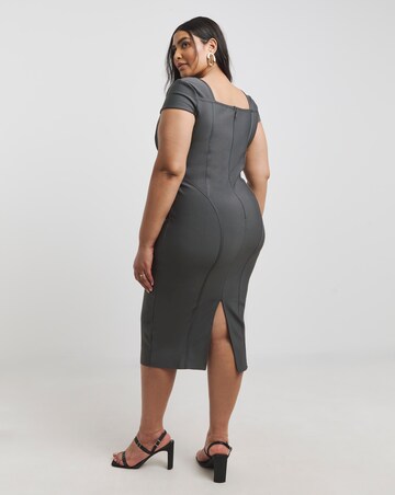 Simply Contour Grey Contouring Seam Stretch Bandage Midi Dress