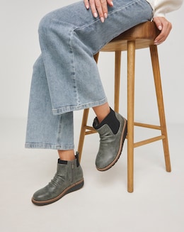 Heavenly Soles Blanche Low Wedge Ruched Ankle Boot - Wide Fit (E)