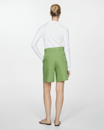 Mango Green Linen Bermuda Belted Shorts