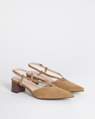 Patty Low Heel Pointed Toe Leather Slingback Shoes - Wide Fit (E)