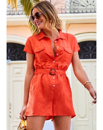 Sosandar Shirt Sleeve Utility Linen Playsuit