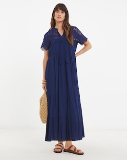 Crinkle Broderie Trim Smock Dress
