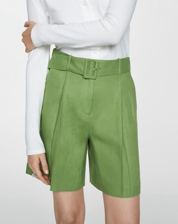 Mango Green Linen Bermuda Belted Shorts