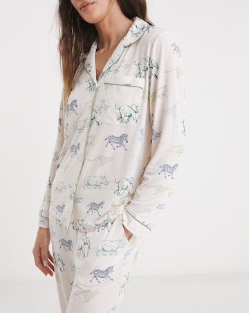Chelsea Peers Jersey Colourful Animal Stampede Button Up Pyjama Set