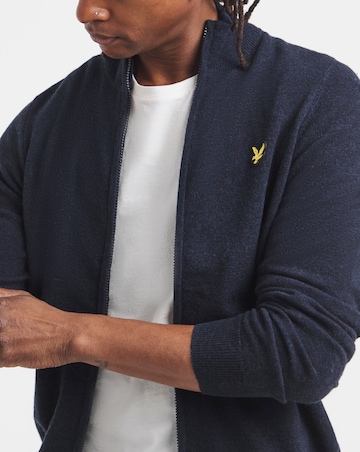 Lyle & Scott Lambswool Blend Zip Through Cardigan - Navy Marl
