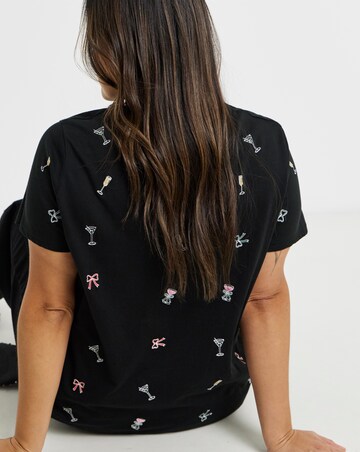 Simply Be Black Embroidered Cocktail T-Shirt