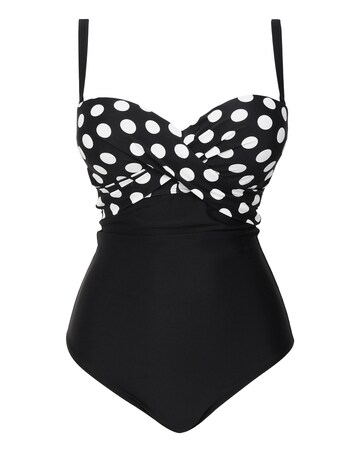 Figleaves Tailor Twist Underwired Bandeau Tummy Control Swimsuit- Longer Length