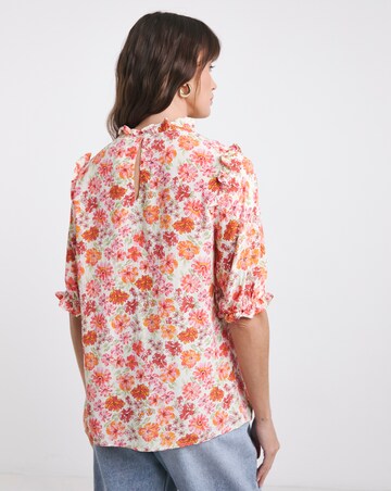 Anise Delphine Pink Floral Print Shirred Shoulder Top