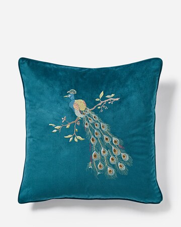 Velvet Embellished Peacock Cushion